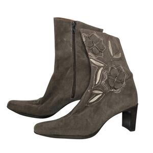 Sesto Meucci Embroidered Suede Mid Calf Boots Size 9N Vintage